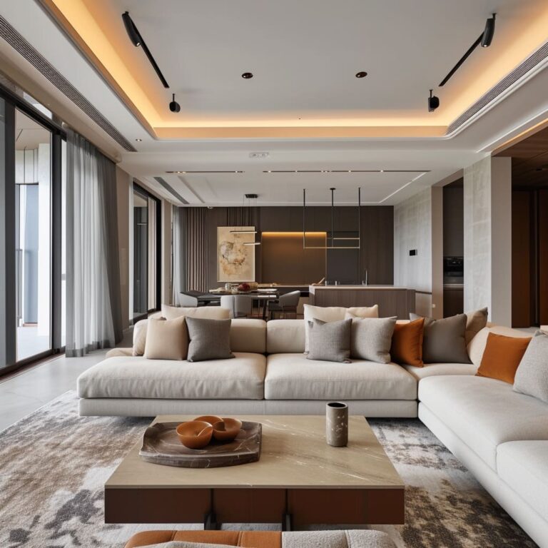 Neutral-Toned Minimalist Luxe Open Living Room Design I