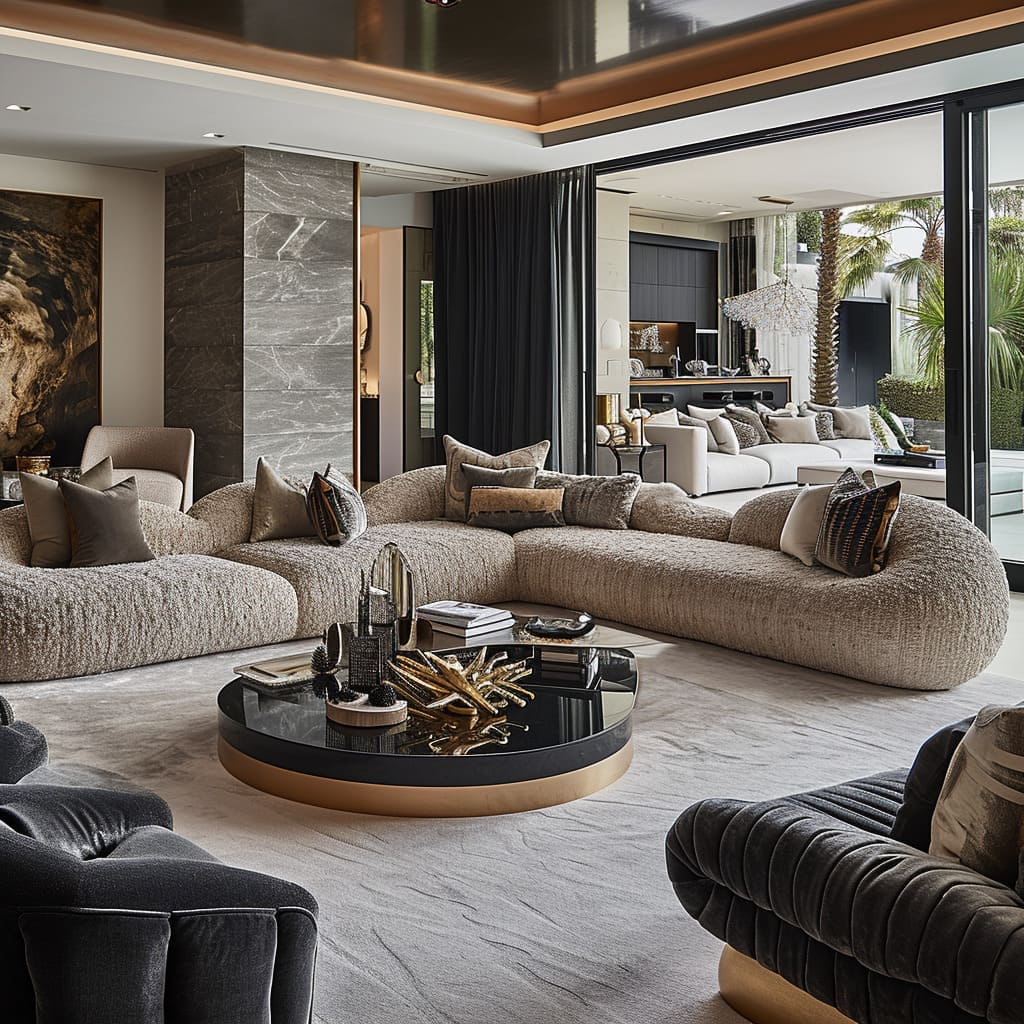Amazing living room represents the evolution of design, showcasing living space artistry with innovative design materials