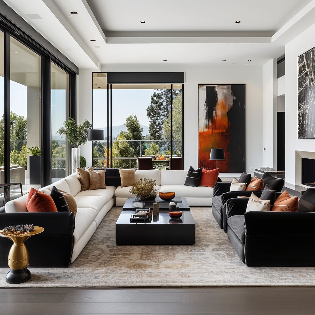 An essential for contemporary living room luxury is chic and elegant living rooms