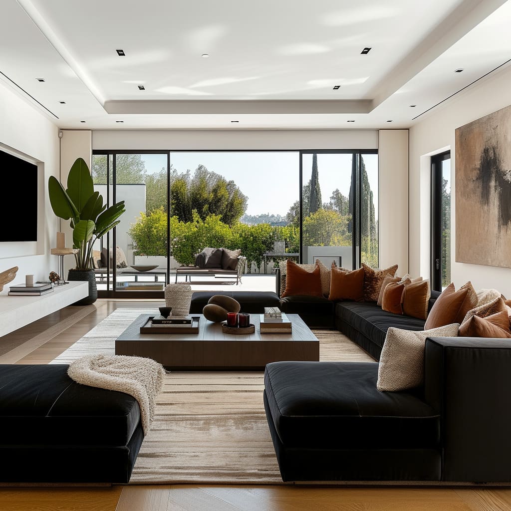An impressive black decor idea can add depth and contrast to a family room
