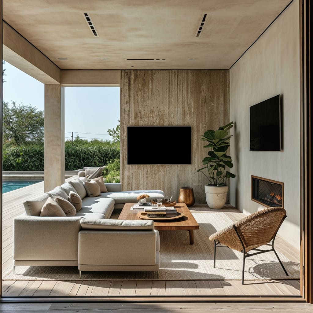 An inviting interior design embraces contemporary living and green design principles