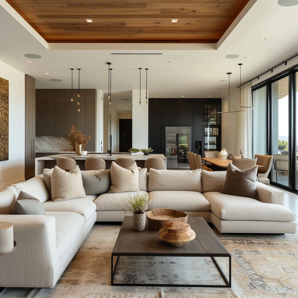 Attractive understated luxury is the hallmark of this neutral living area's minimalist decor