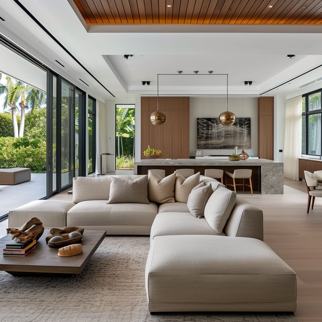 Calming colors contribute to the luxurious simplicity of this harmonious living space