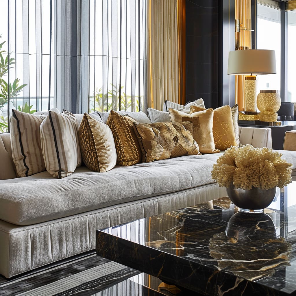 Chic interior with sleek leather armchairs and shiny metal accents
