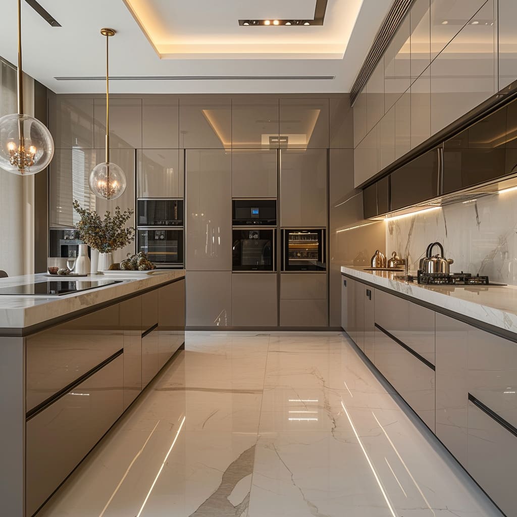 Contemporary cooking space with bold monochrome luxury, showcasing elegant essentials