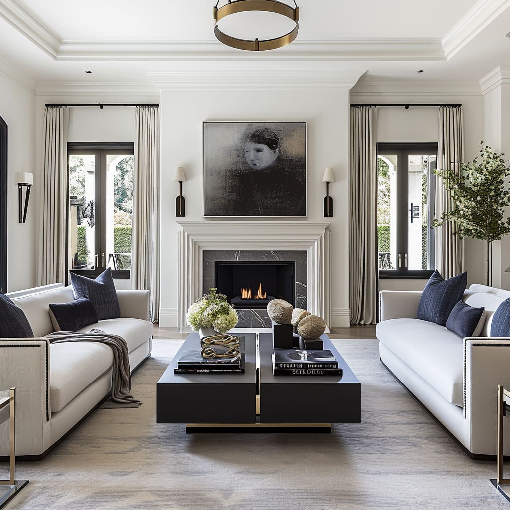 Elegant simplicity is the key to the design fusion in this transitional living space