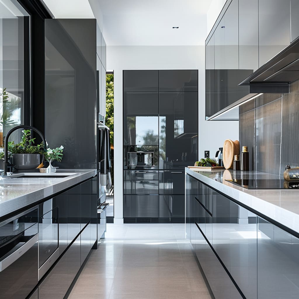 Ergonomic design ensures comfort and functionality in this minimalist modern kitchen