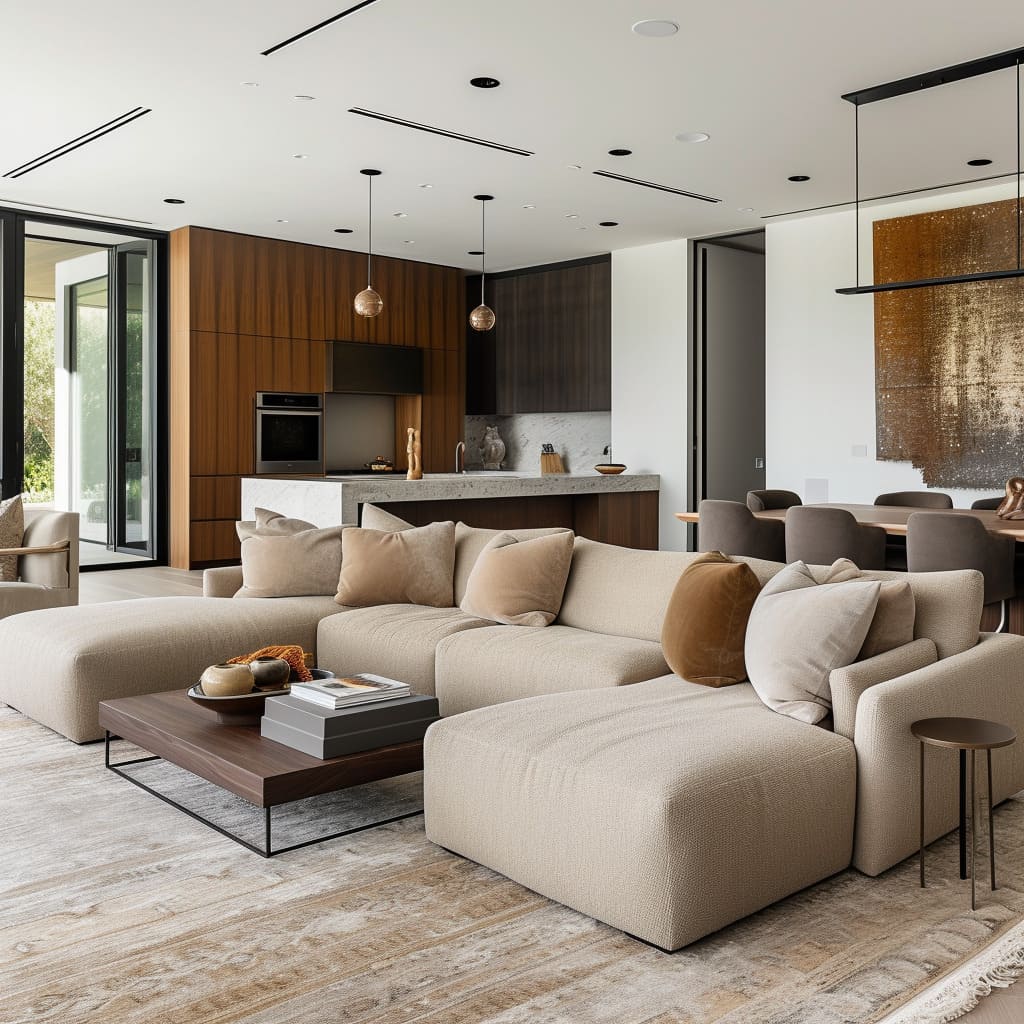 Harmonious design elements create tranquil living spaces with spacious elegance