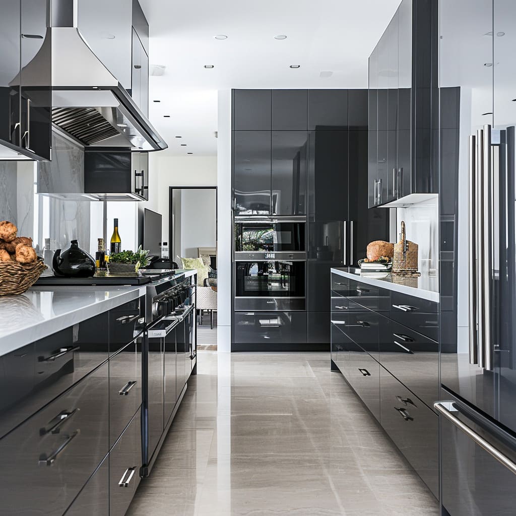 High-gloss finishes on cabinetry enhance the contemporary feel of this kitchen