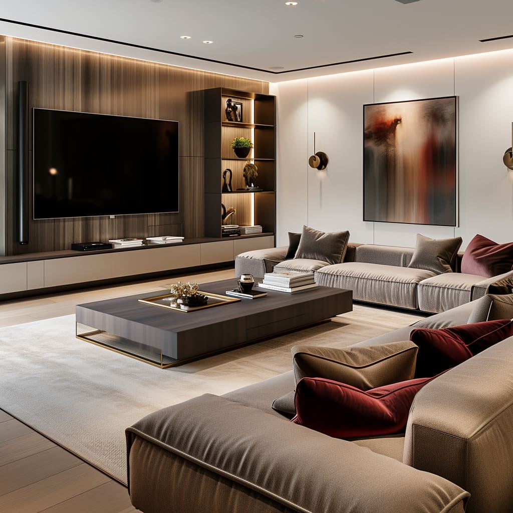 High-gloss surfaces and polished materials contribute to a sleek and sophisticated morning room interior