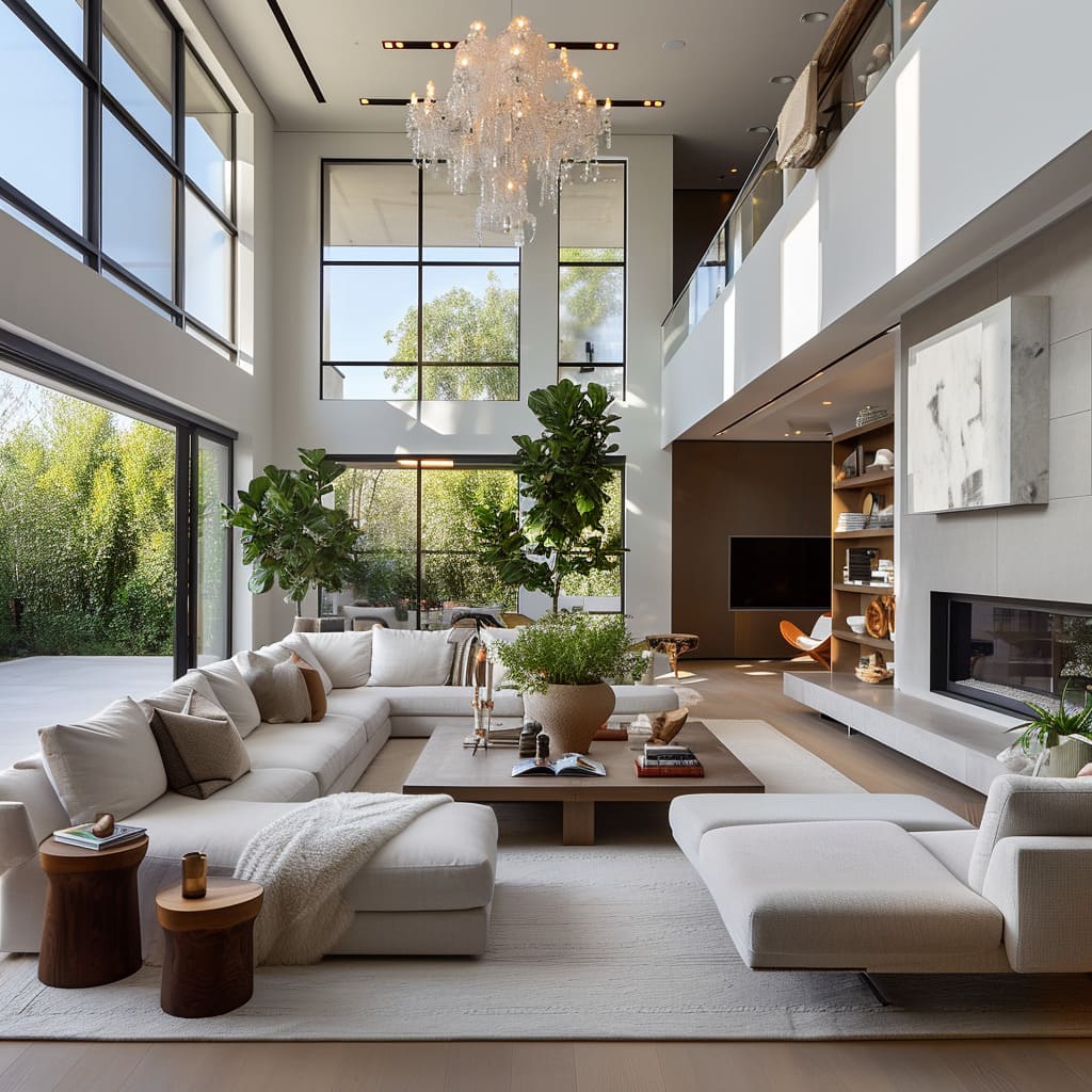 Interior accents elevate the elegance and functionality of this contemporary living room