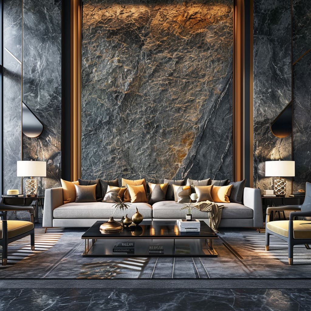 Interior design with natural stone accents that add durability and timeless aesthetics to your luxury living room