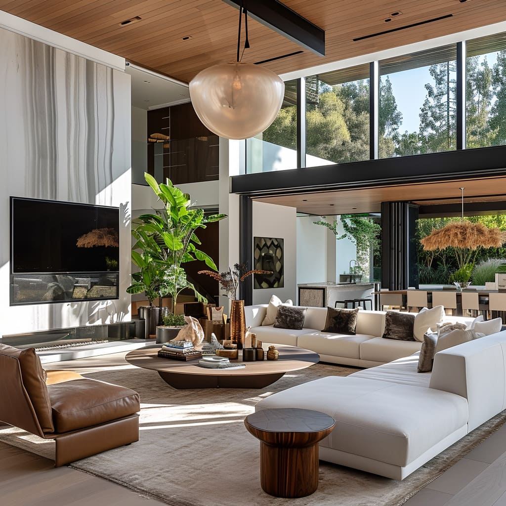 Large windows embrace natural light and establish a connection with the outdoors