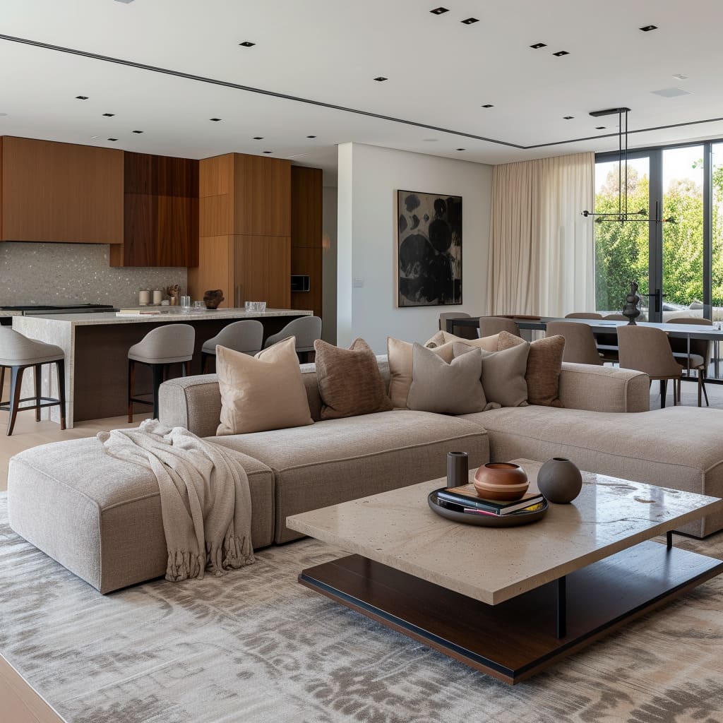 Luxe accent pieces enhance the minimalist luxe vibe of this contemporary drawing room