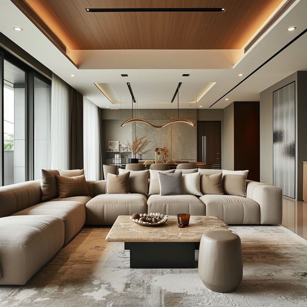 Luxurious open spaces showcase the spacious elegance of this contemporary luxury living room