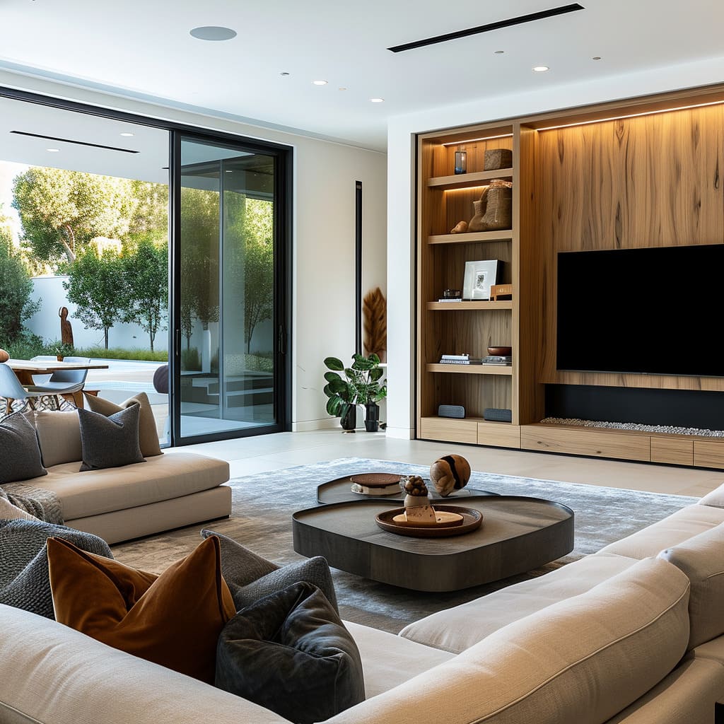 Minimalist decor maintains the clean and sleek look of this elegant living room