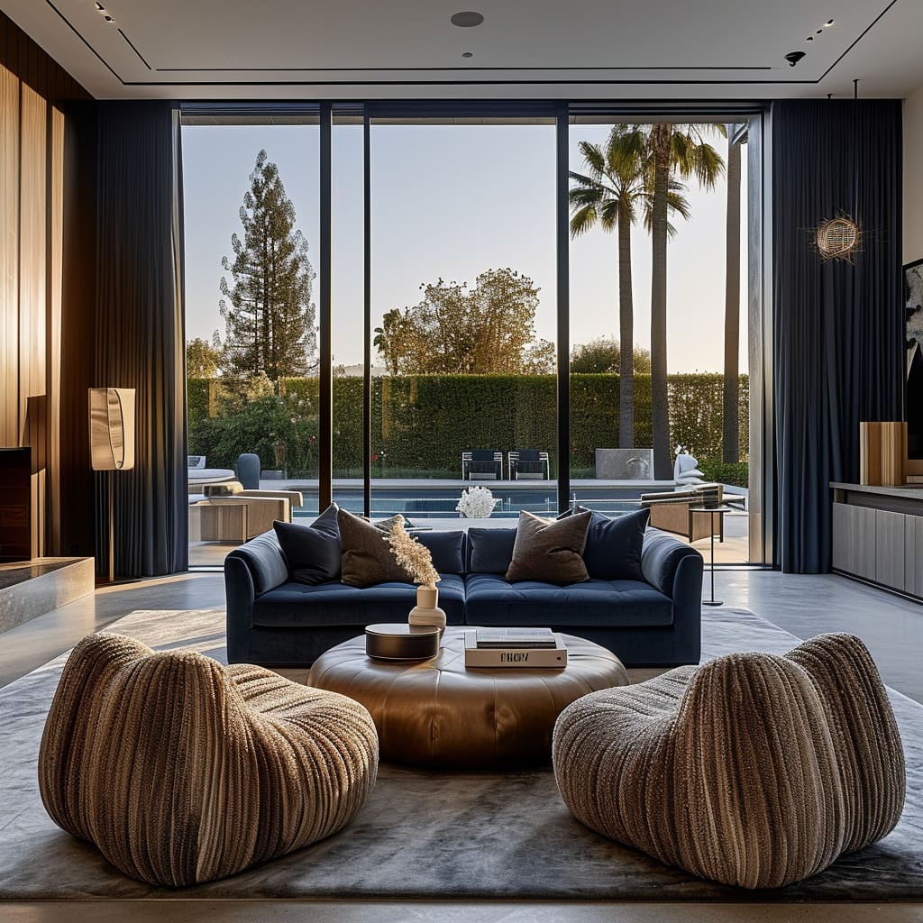 Modern design with minimalist sofa and big armchairs
