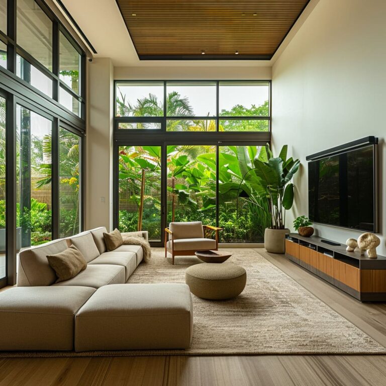 View of The Anatomy of High-Ceilinged House Minimalist Living Rooms