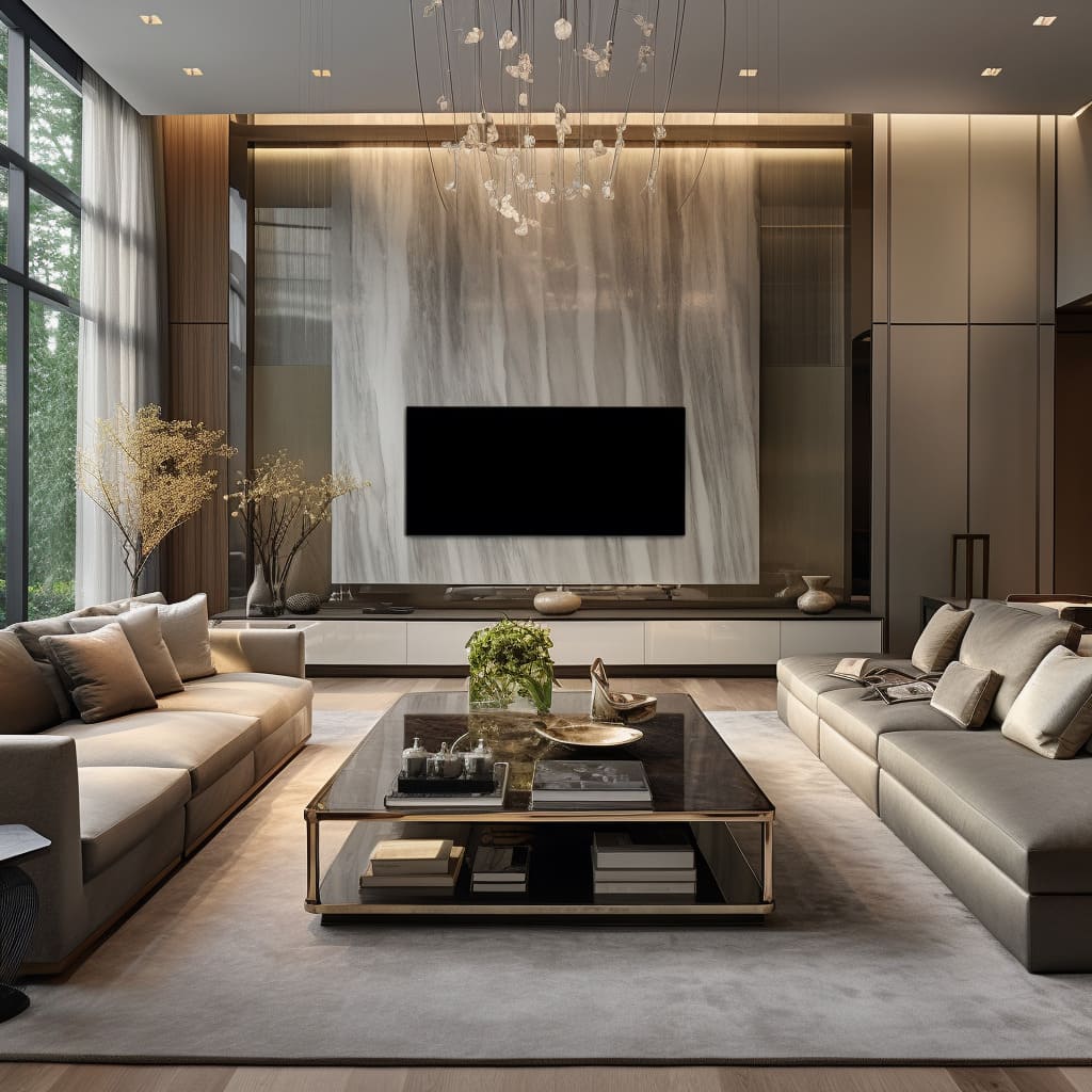 Natural beauty and metallic elements combine for an elegant and modern interior