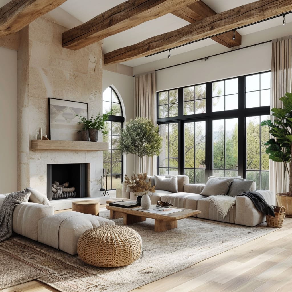 Open spaces and floor-to-ceiling windows connect the indoors to the tranquil outdoor environment