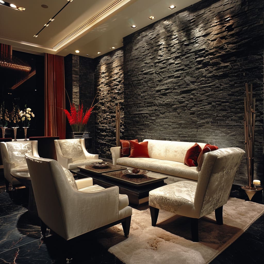 Opulence with silk upholstery and high-gloss lacquer, giving your living area a luxurious touch