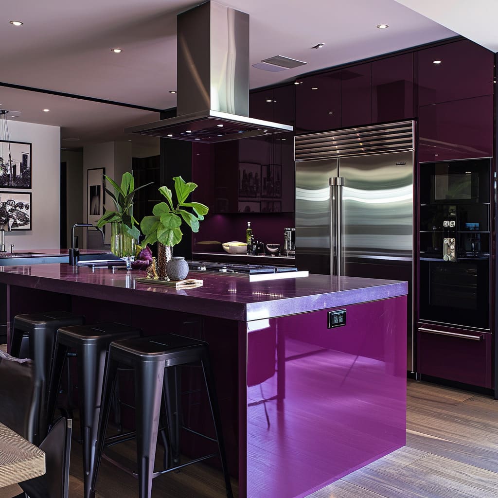 Plum color provides a decorative and functional aspect to the space