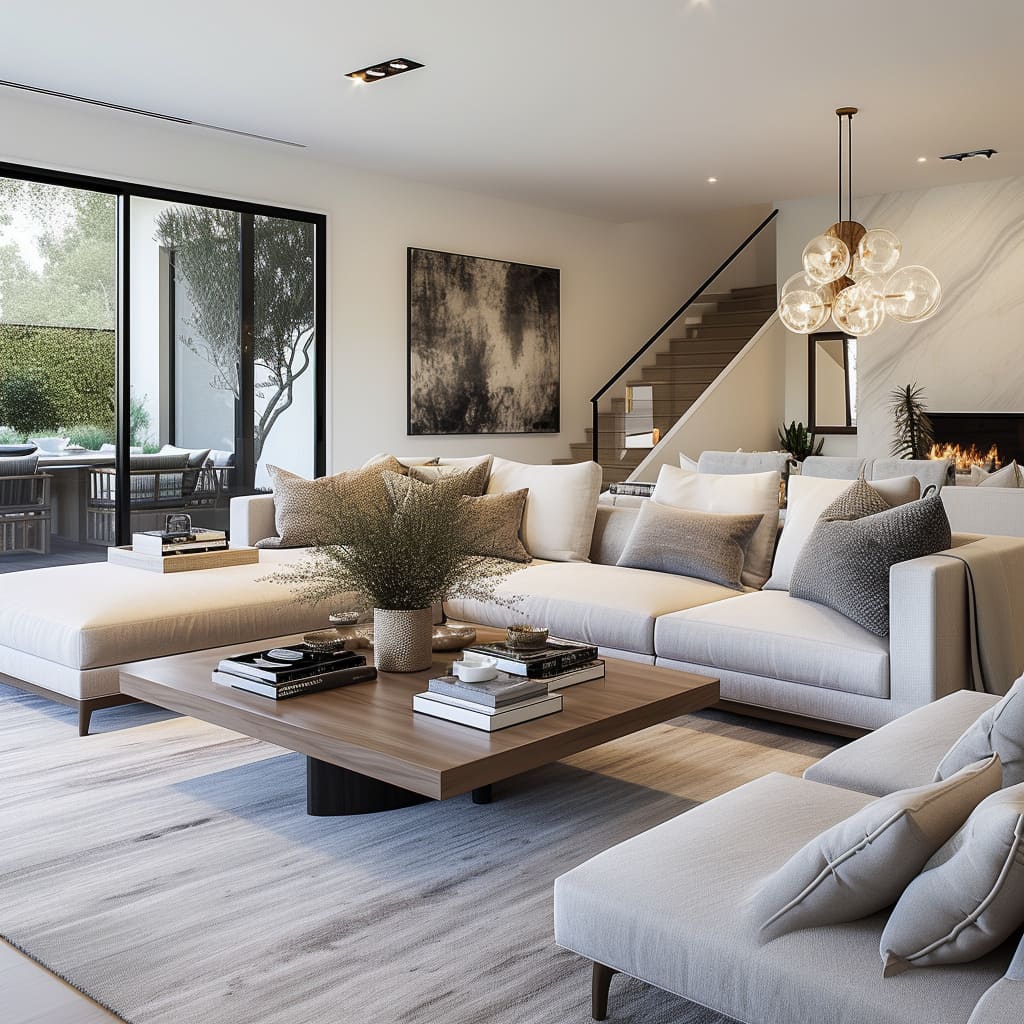 Plush cushions and throws on the sofas provide comfort in the conversational layout