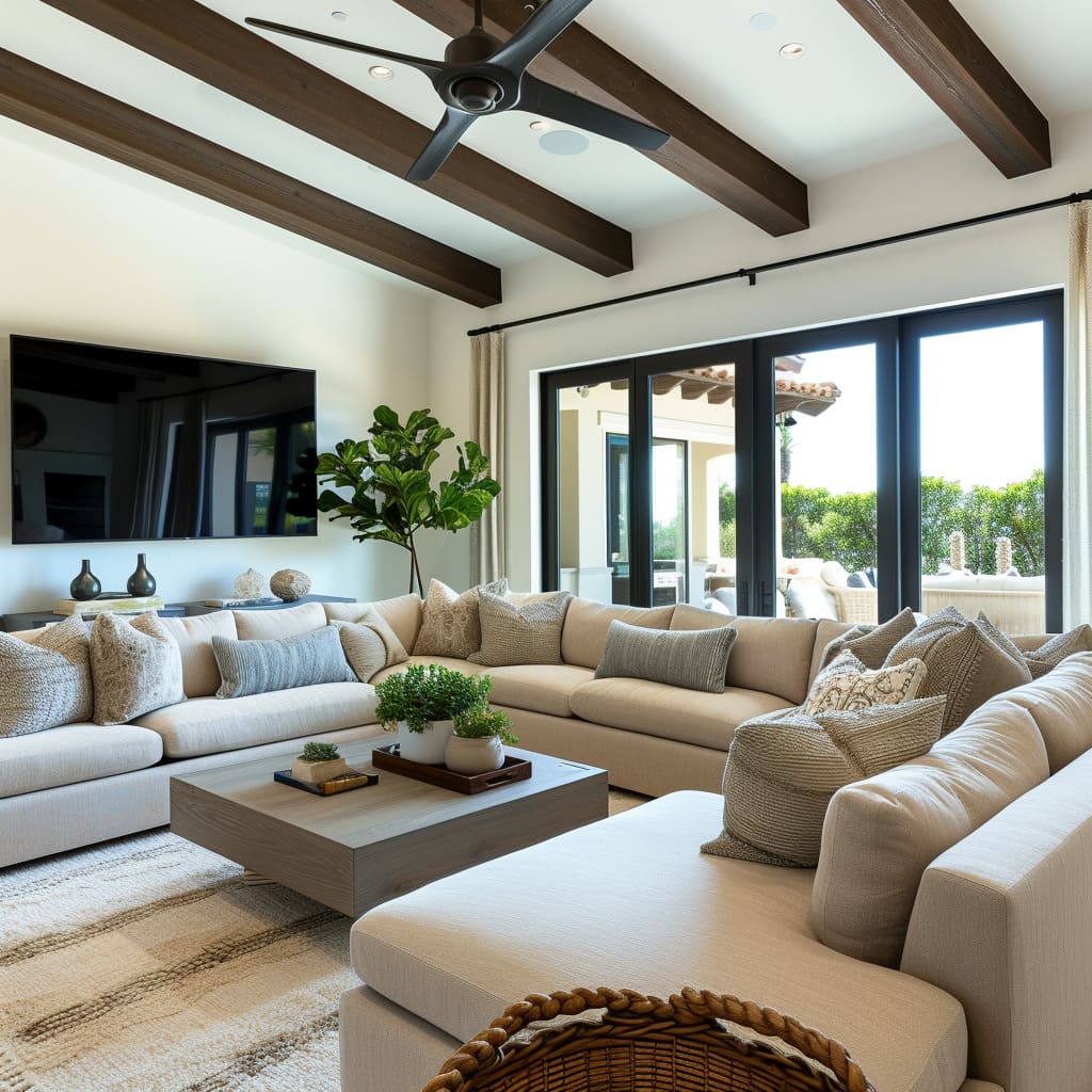 Plush upholstery on the furniture enhances the warmth and comfort of the living room