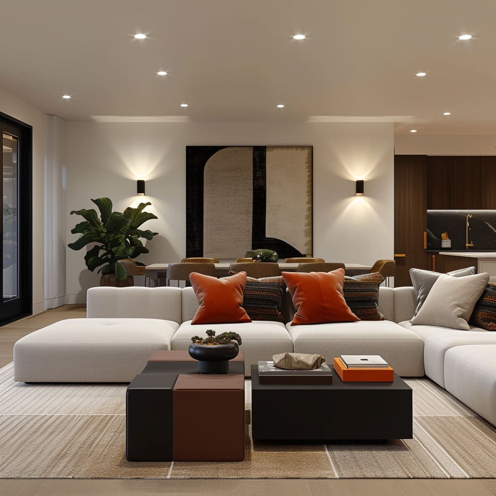 Quality over quantity is evident in the choice of modern furniture and low-profile sofas