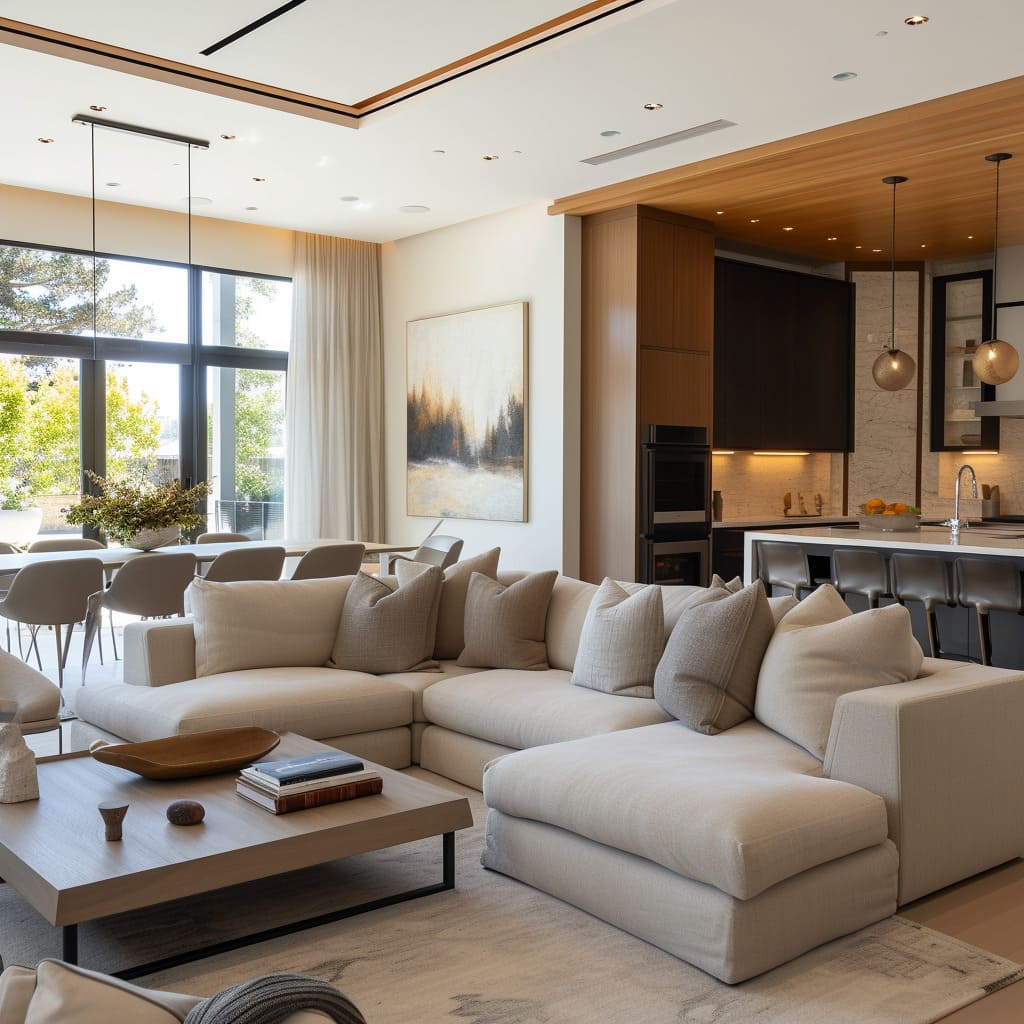 Sleek interiors and contemporary chic define the open space elegance of this modern living area