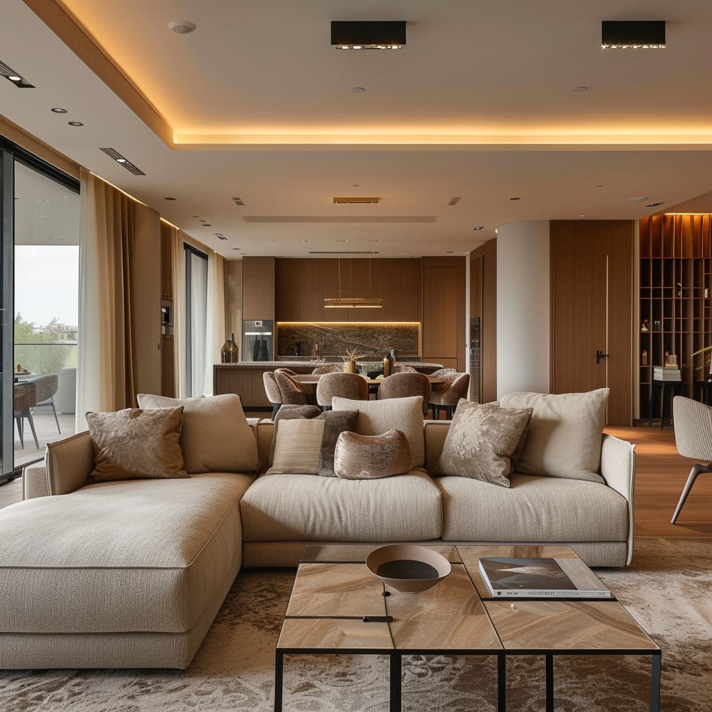 Subtle sophistication defines the neutral decor, creating harmonious interiors