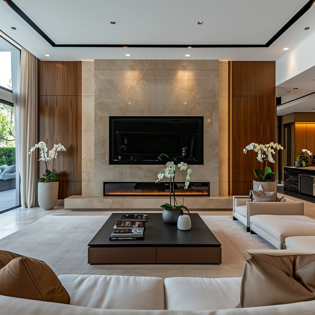 Such a TV wall unit serves as a focal point and conversation piece in the room's design