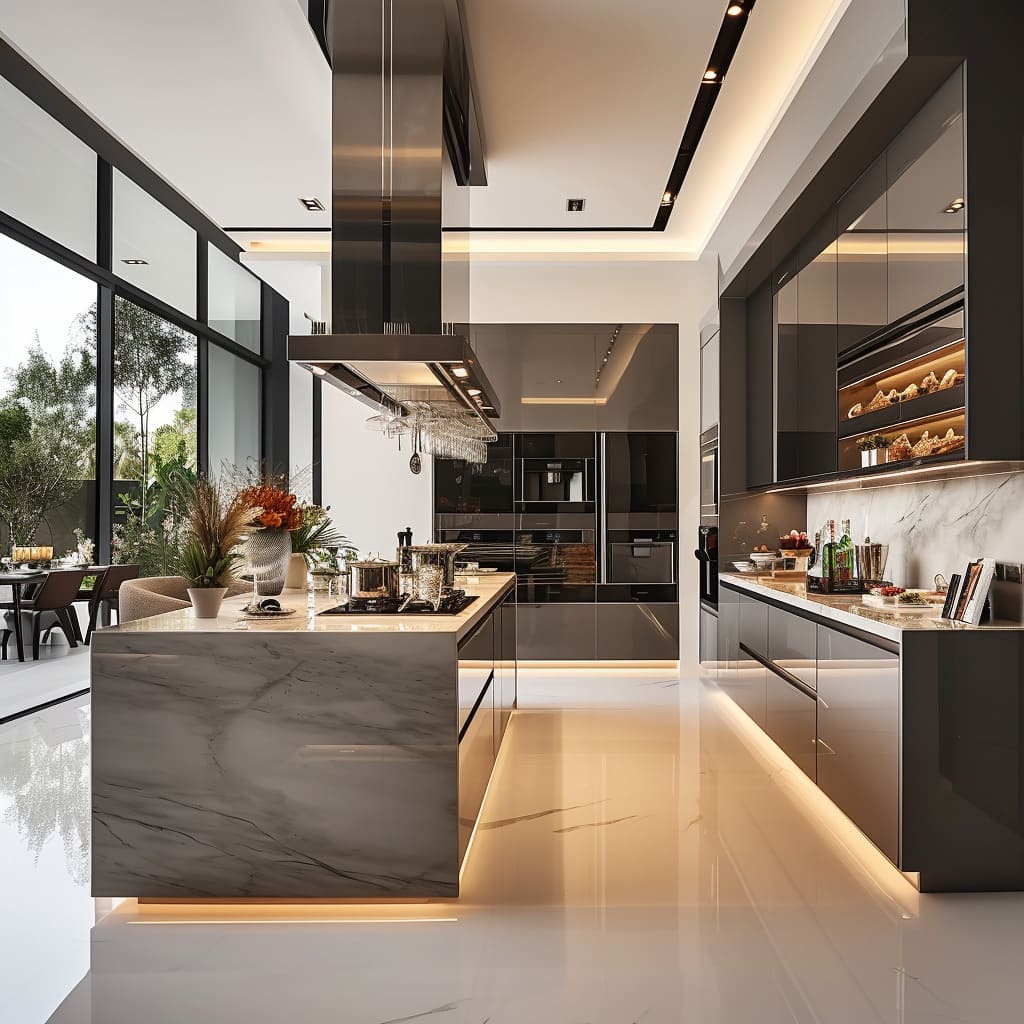 Such a cooking space with a modern kitchen island and efficient working triangle