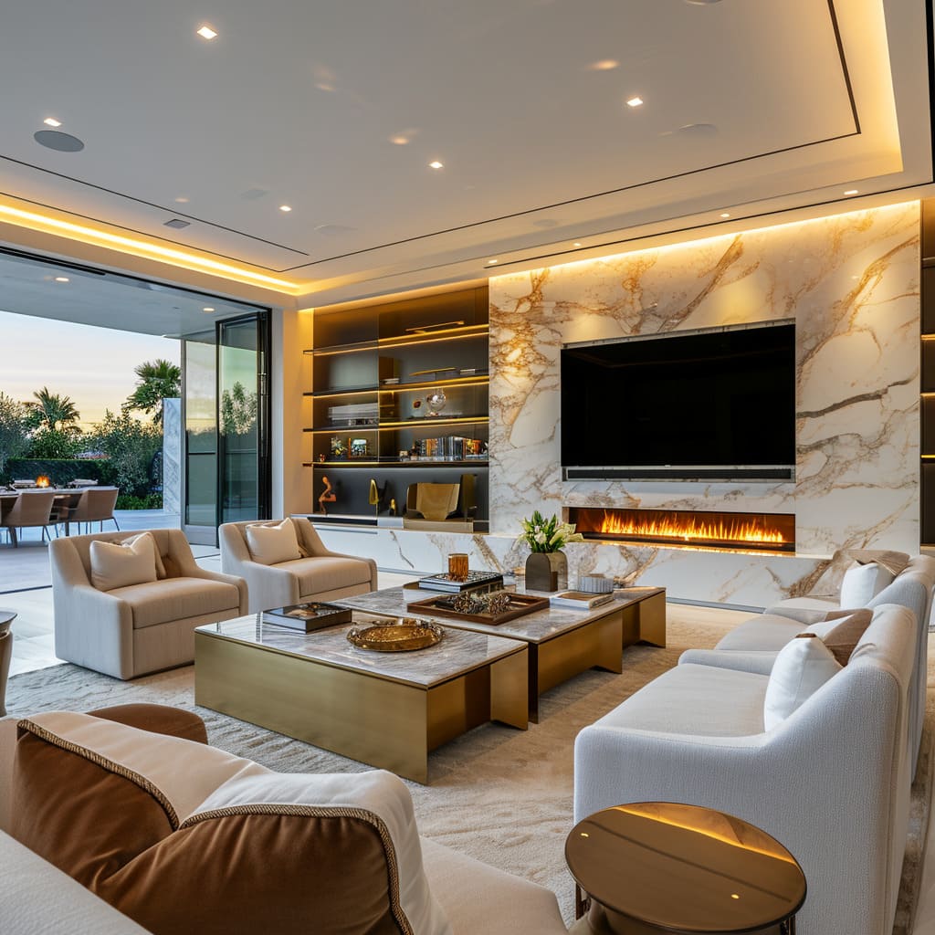 TV wall design incorporating marble accents for added luxury