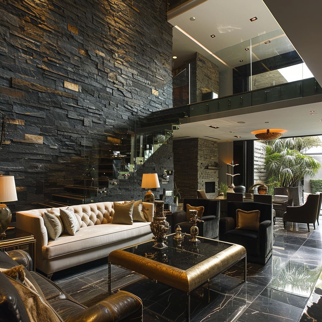 The beauty of nature indoors as natural stone adds warmth and character to your living room interior design