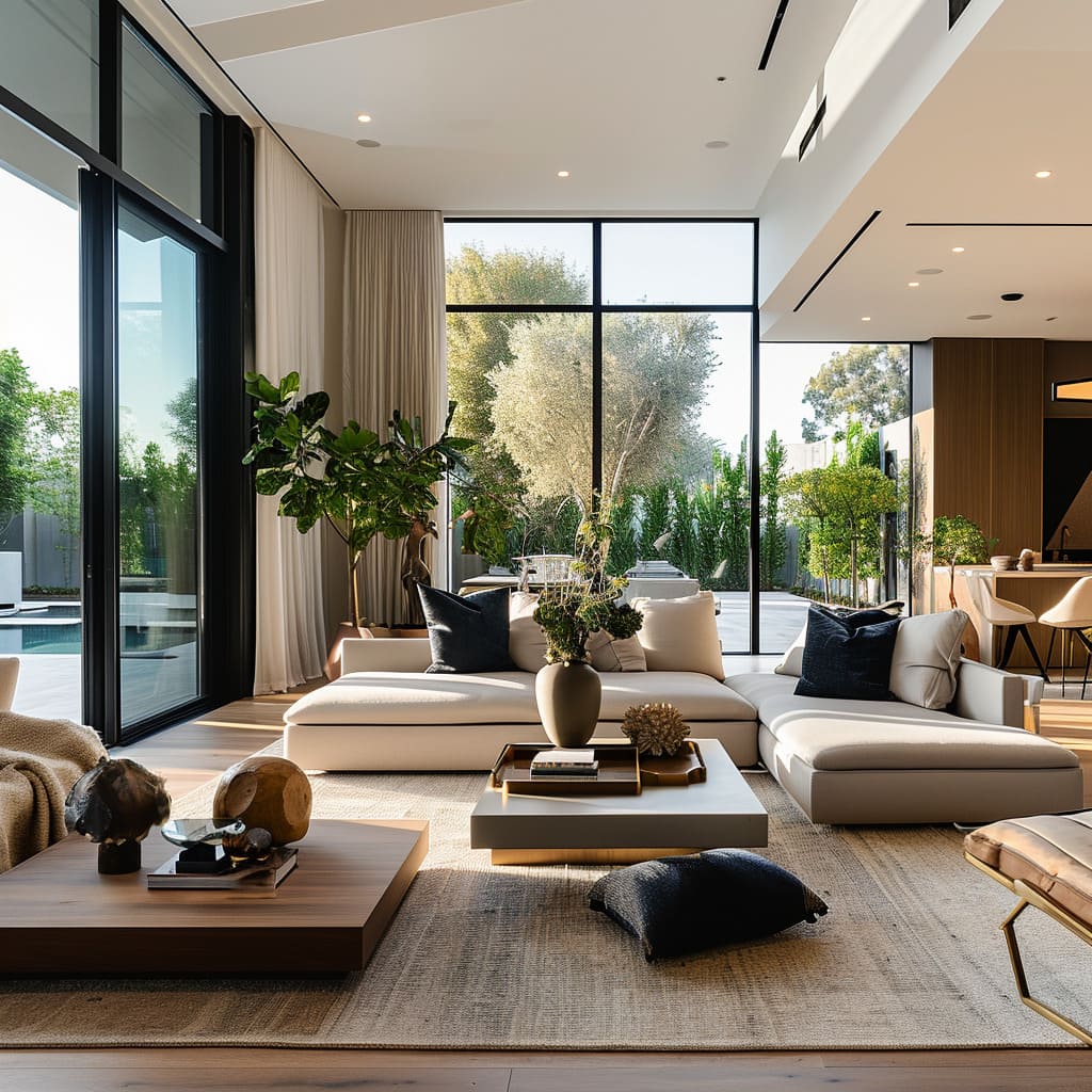 The fluidity of integrated spaces creates a sense of airy elegance in this interior