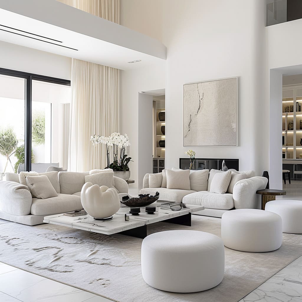 The living room's simplistic design enhances the dream house ambiance