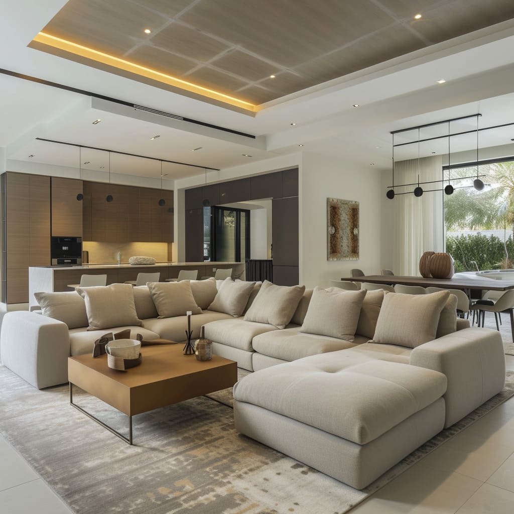 The luxurious lounge chairs provide a cozy spot for relaxation in this spacious layout