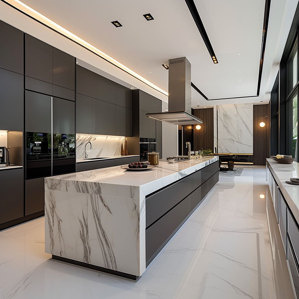 There are palette purity and shade sophistication in this luxury kitchen