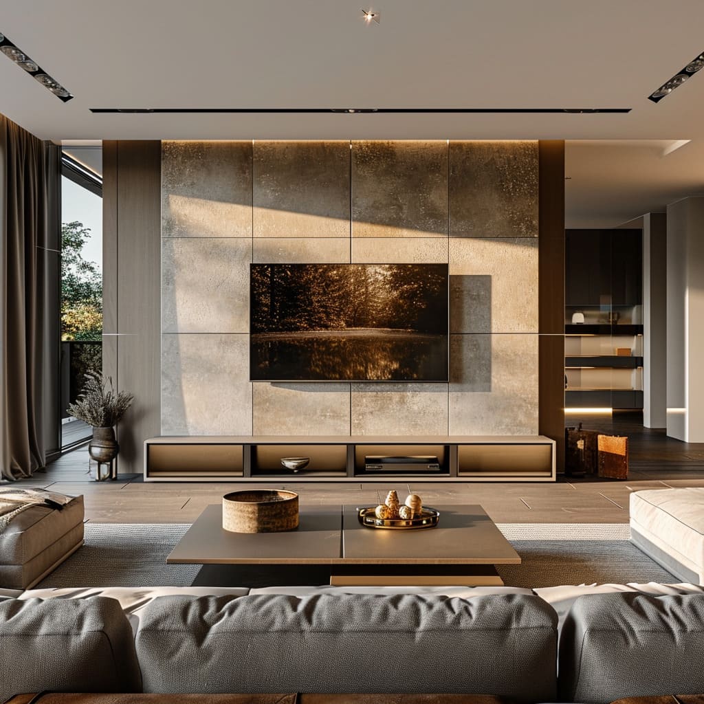 This home lounge room, where design exploration is guided by architectural elements