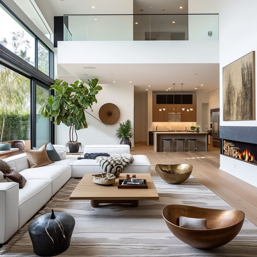 This living room embodies modern interior design with its clean lines and minimalistic approach