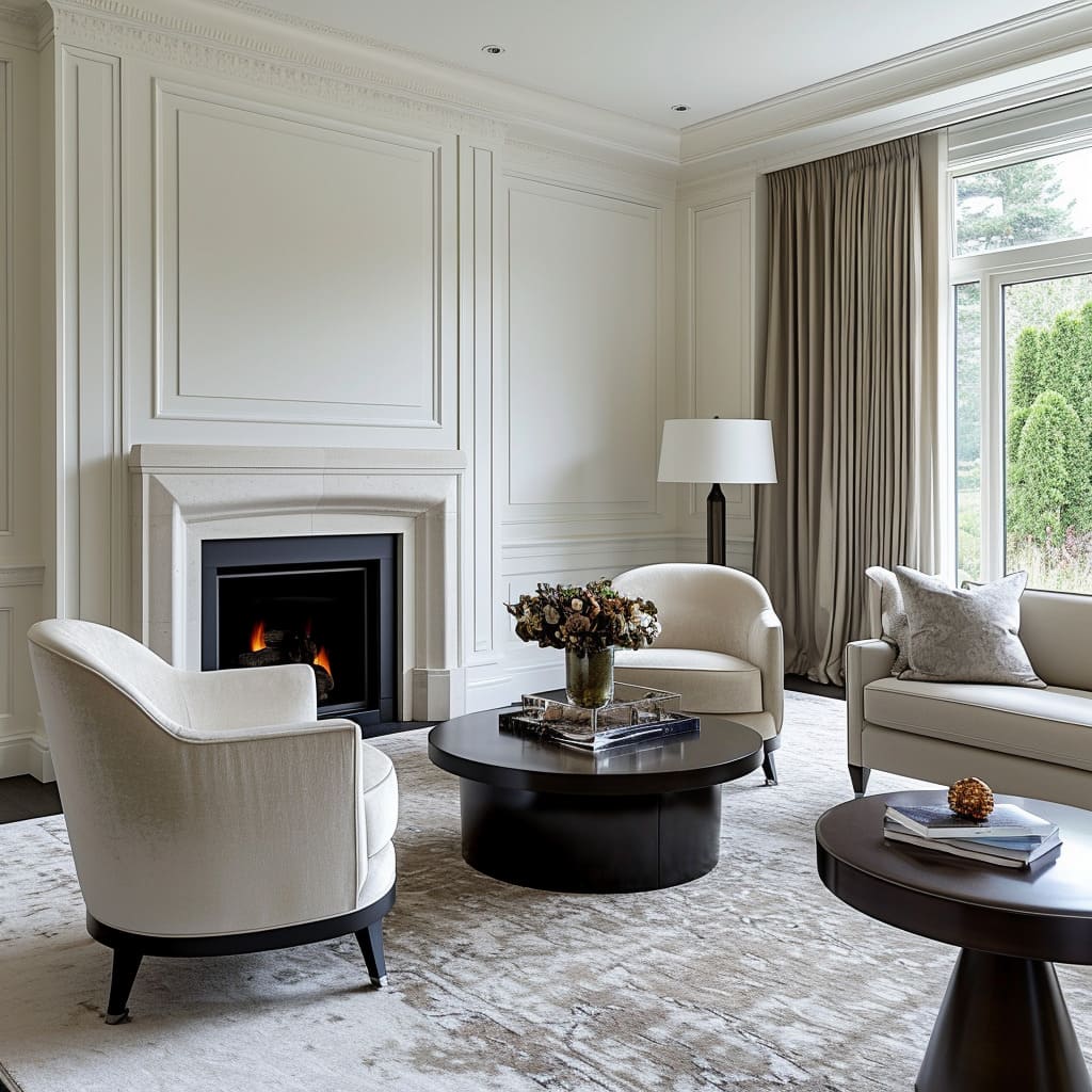 This living room is a home sanctuary that embodies decorative craftsmanship and design legacy