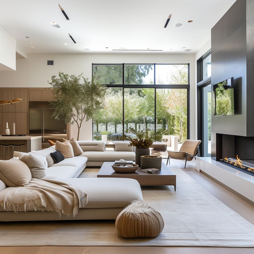 This minimalist living room exudes a sense of modernity and high-end aesthetics
