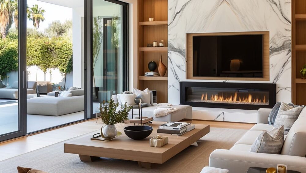 This modern living room achieves the perfect balance between style and comfort.