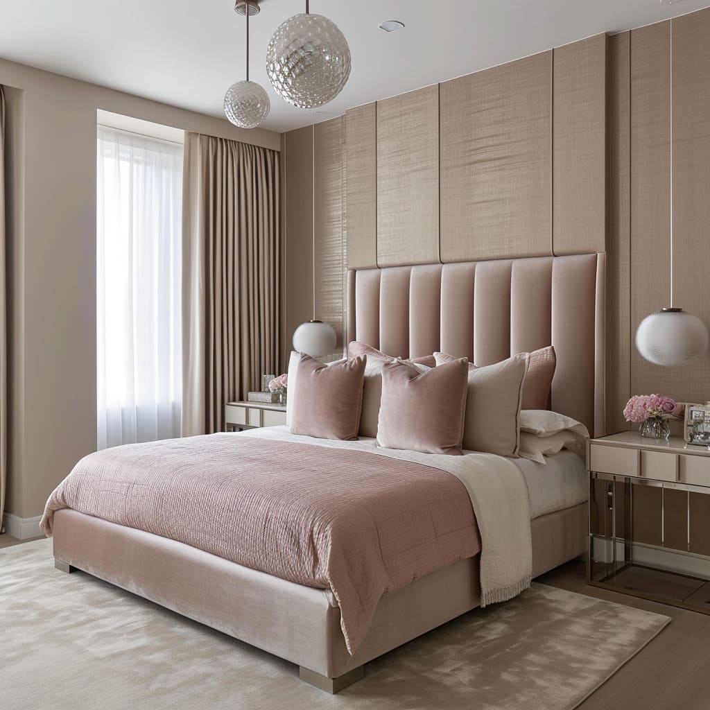 Timeless elegance is achieved through the seamless technology used in the bedroom