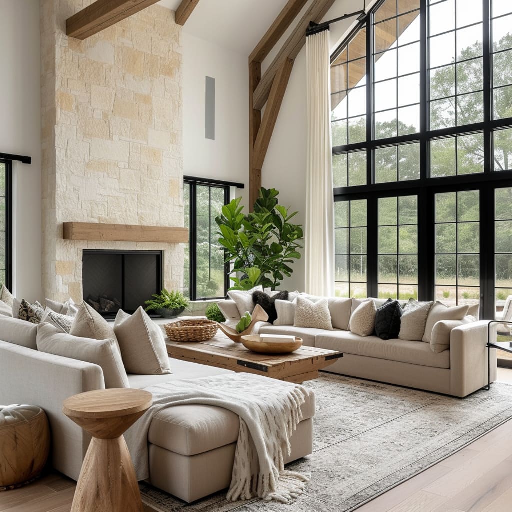 Tranquil environments are achieved with floor-to-ceiling windows and an outdoor connection