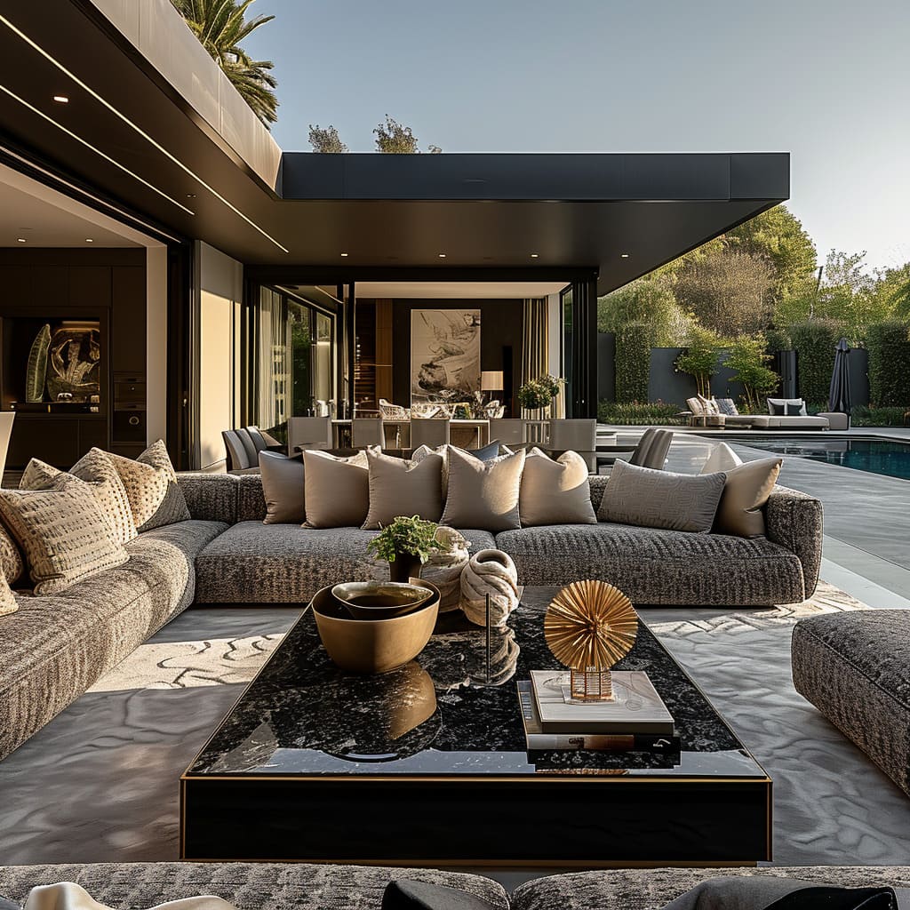 Warmth and elegance of the outdoor space with soft furniture pieces
