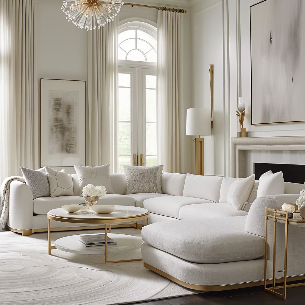 A chic palette and decorative balance create a refined aesthetic in the neutral sophistication of the space