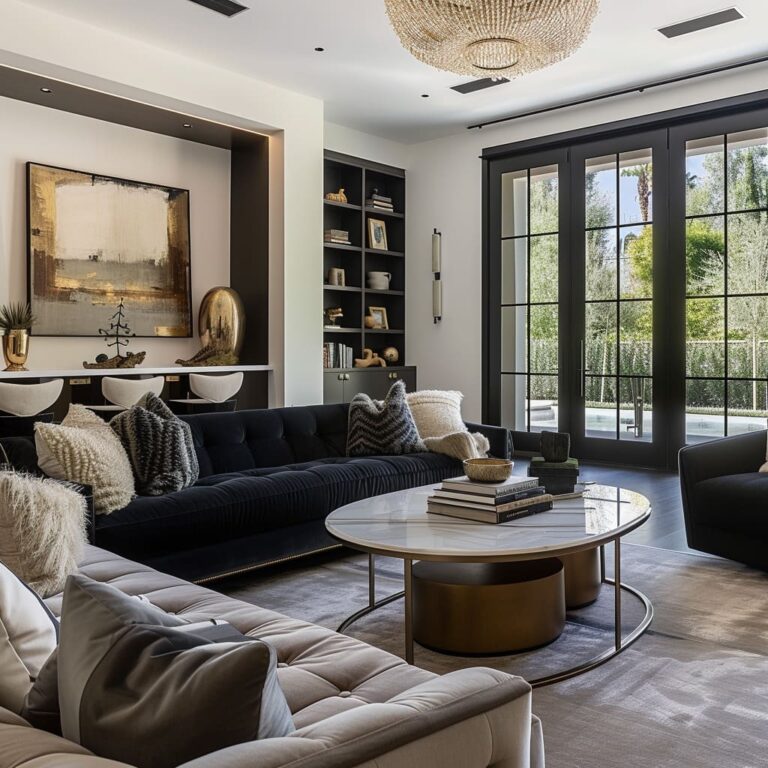 Luxury Living Roo in Deep Hues with Neutral Background