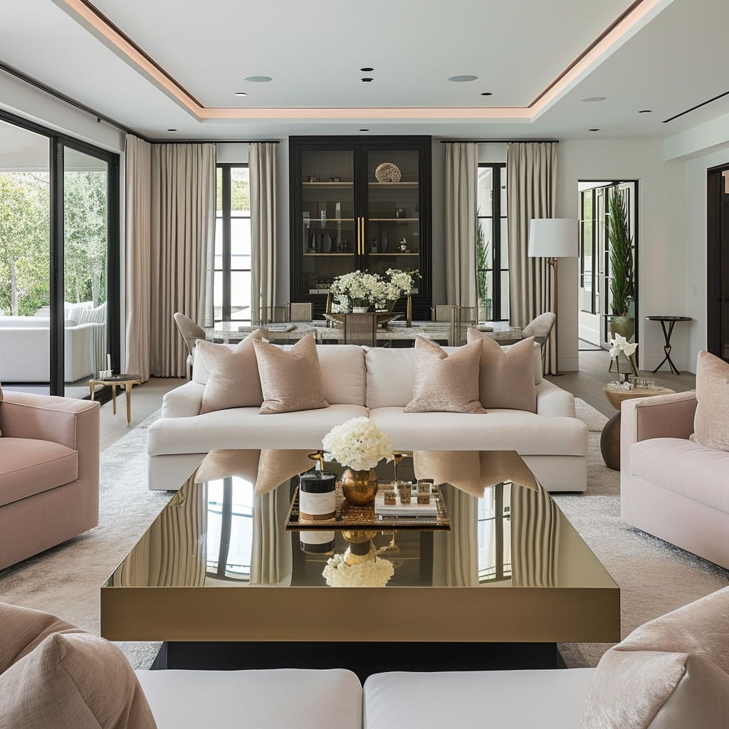A luxe living room showcases exquisite design aesthetics